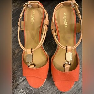 Coach Women's Vibrant Orange and Tan Sandals NWOT